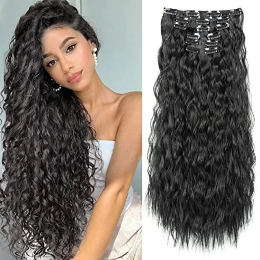 LONAI Clip In Hair Extensions, 6PCS 24" Black Hair Extensions Long Mermaid Waves Wavy Synthetic Clip On Hairpiece For Women Bla
LONAI Clip In Hair Extensions, 6PCS 24" Black Hair Extensions Long Mermaid Waves Wavy Synthetic Clip On Hairpiece For Women Bla