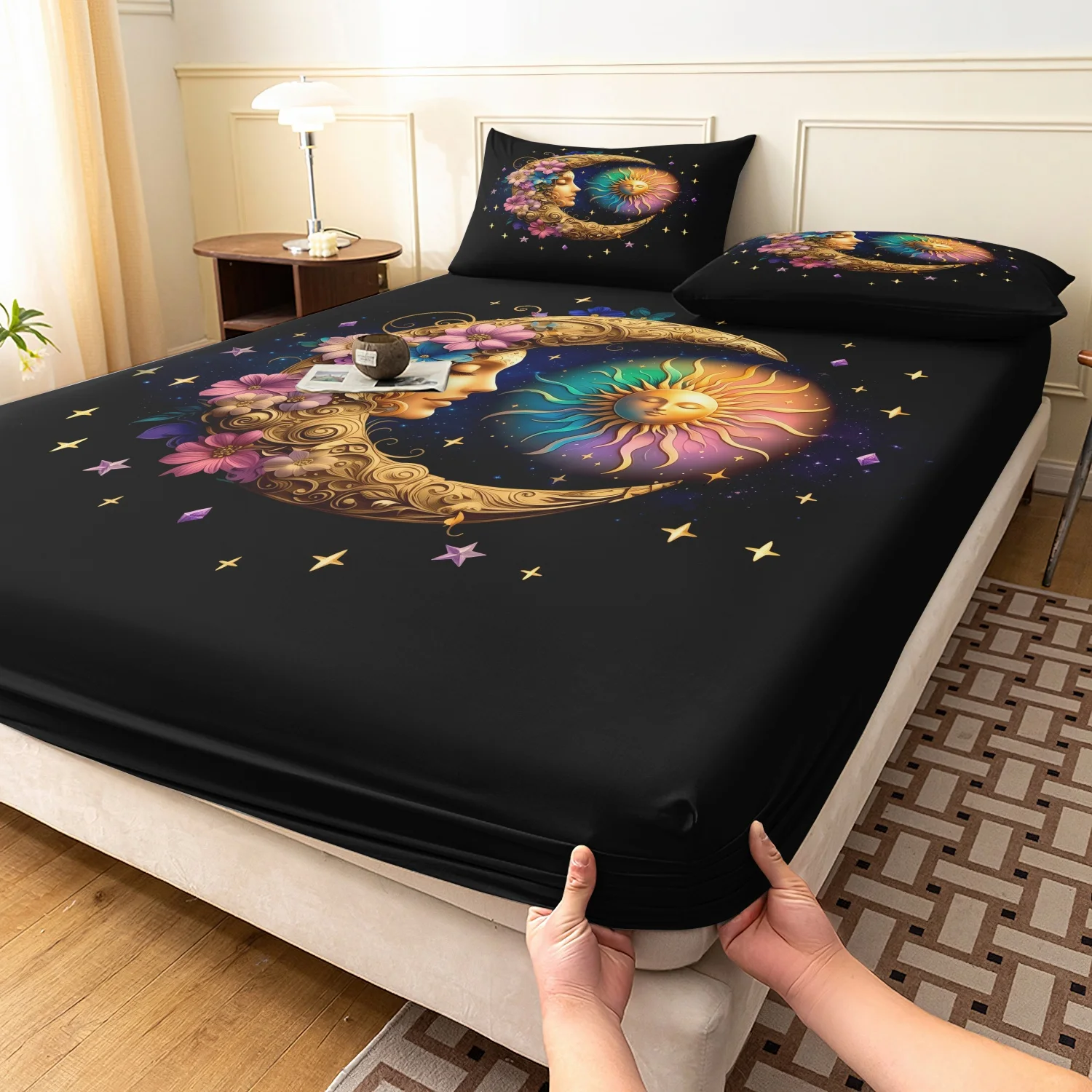 3pcs Anthropomorphic Sun Moon Fitted Sheet Set, Celestial Floral Star Bedding Dark Bedroom Decor -Bedding for Bedroom Guest Room
3pcs Anthropomorphic Sun Moon Fitted Sheet Set, Celestial Floral Star Bedding Dark Bedroom Decor -Bedding for Bedroom Guest Room