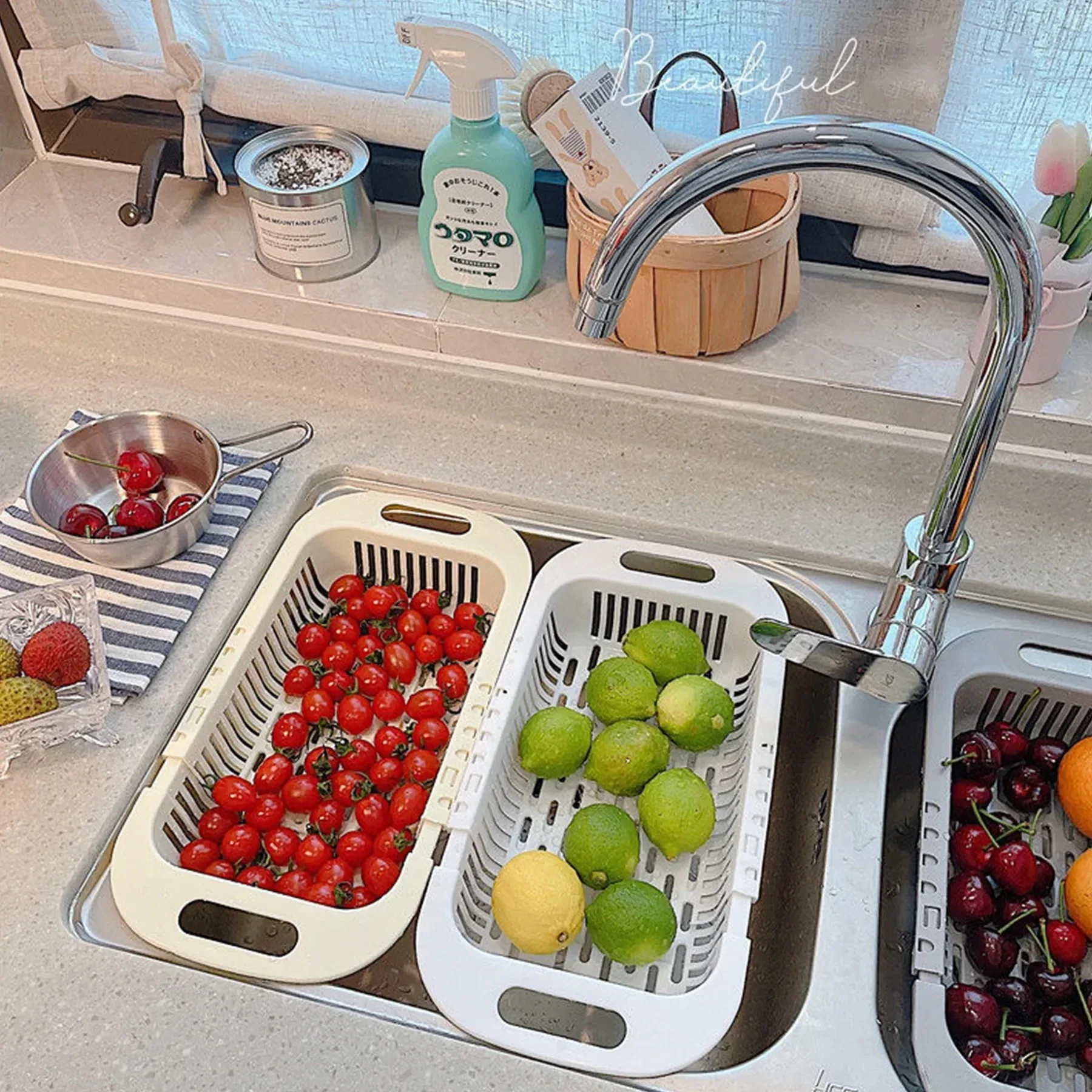 Drain basket bowl rack Kitchen fruit basin storage rack sink retractable sink storage rack
Drain basket bowl rack Kitchen fruit basin storage rack sink retractable sink storage rack