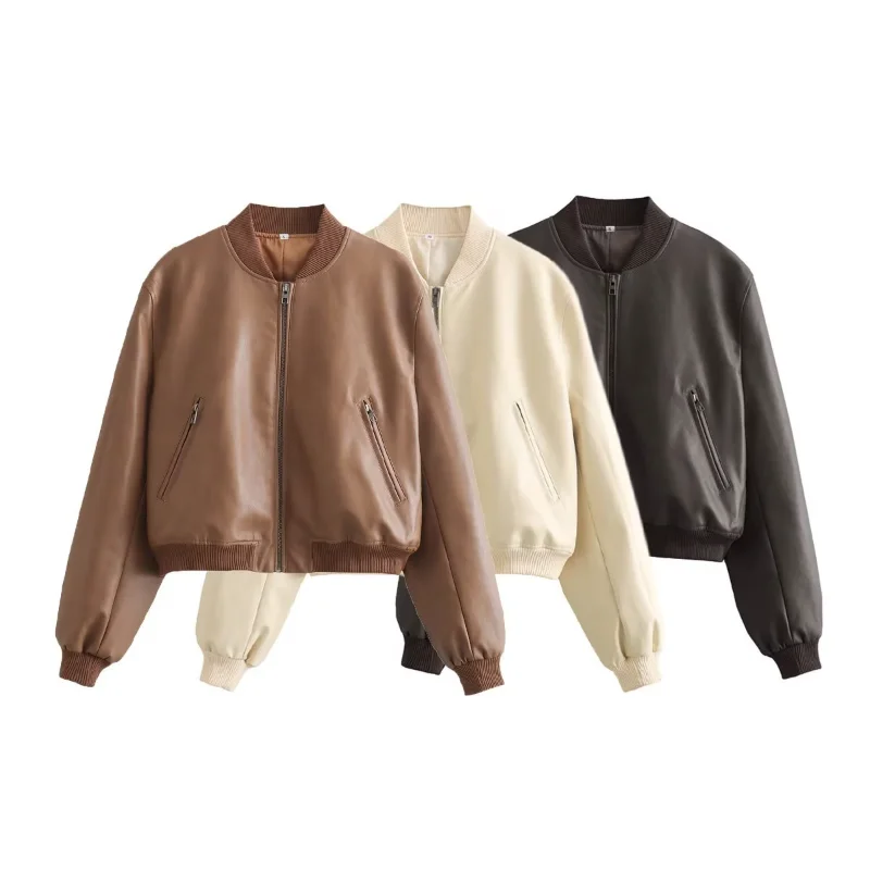 MODX PU Leather Bomber Jacket for Women Vintage Stand Collar Front Zipper Short Coat Ladies Long Sleeve New Outerwear
MODX PU Leather Bomber Jacket for Women Vintage Stand Collar Front Zipper Short Coat Ladies Long Sleeve New Outerwear