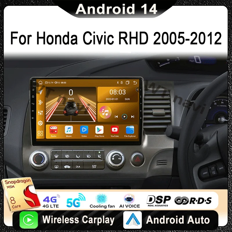 For Honda Civic RHD 2005 - 2012 Car Radio Multimedia Video Player Navigation Stereo GPS Android 14 wireless Carplay Android Auto 
For Honda Civic RHD 2005 - 2012 Car Radio Multimedia Video Player Navigation Stereo GPS Android 14 wireless Carplay Android Auto