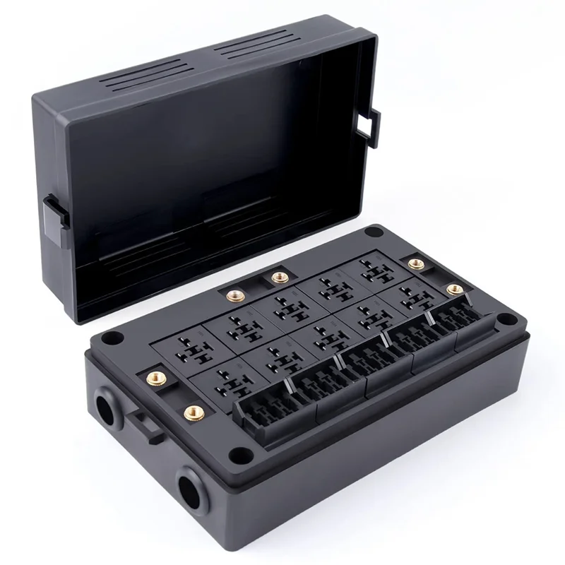 #082Q 12V Fuse Relay Box Block for Car, Truck - 10 Slot Style Relay Holder (Black)
#082Q 12V Fuse Relay Box Block for Car, Truck - 10 Slot Style Relay Holder (Black)