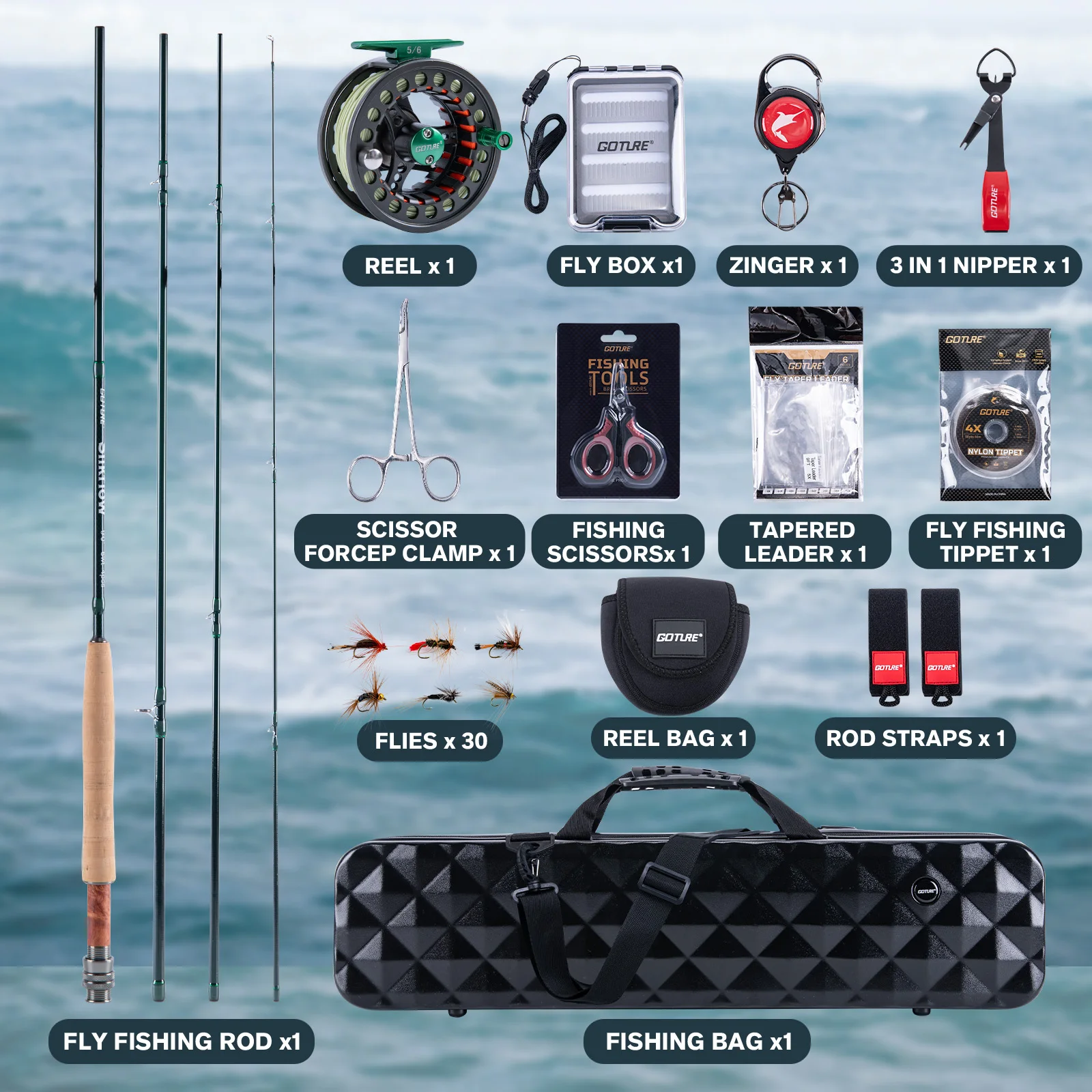 Goture 4-Piece Fly Rod Set Combo with Fly Rod & Gear Case,Pre-Spooled Reel, Fly Line, Flies, Leader, Tippet, Forceps, Nipper Kit
Goture 4-Piece Fly Rod Set Combo with Fly Rod & Gear Case,Pre-Spooled Reel, Fly Line, Flies, Leader, Tippet, Forceps, Nipper Kit