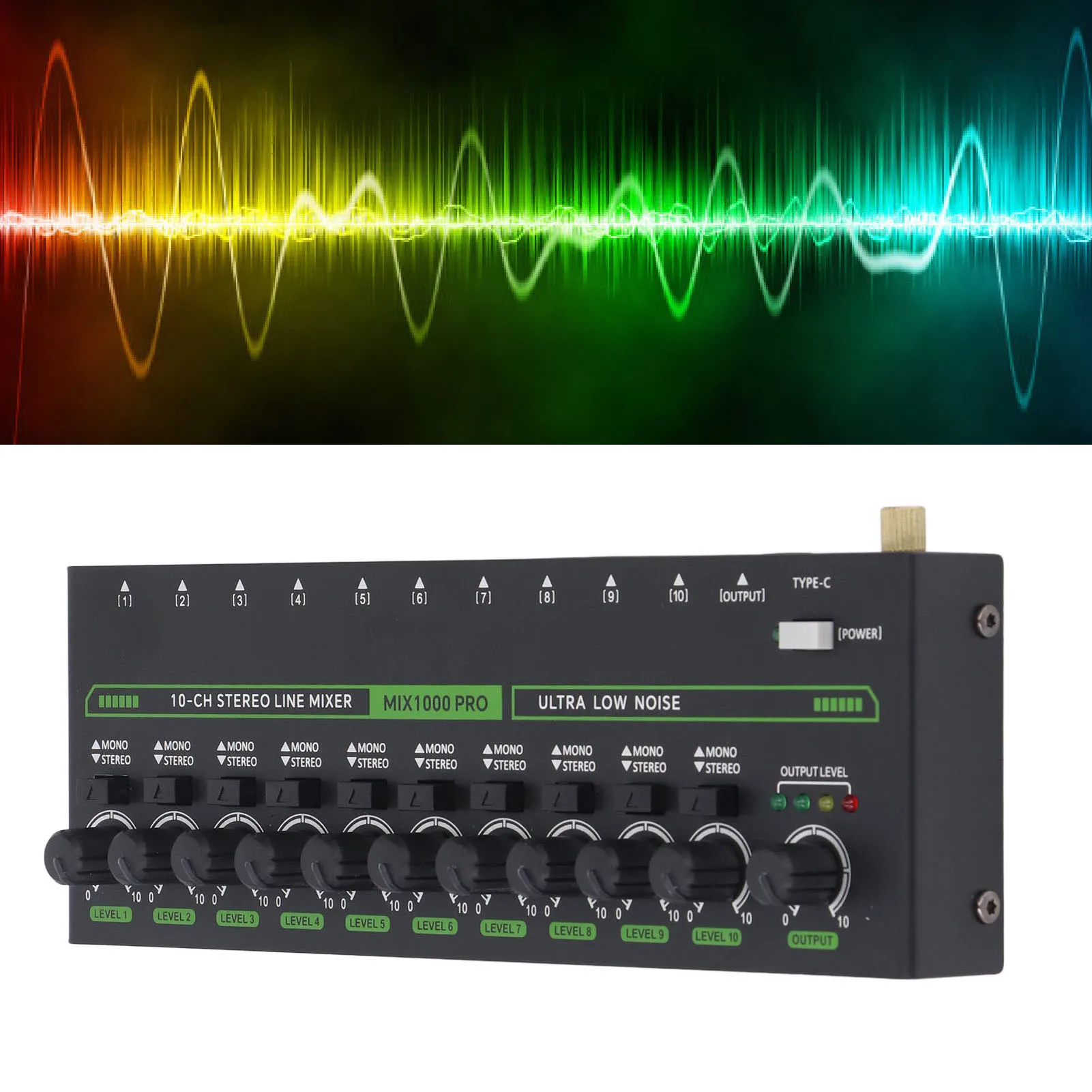 Stereo Line Mixer Low Noise 10 Way Audible Mixer Type C 5V 6.35mm Interface Flexible Switching for Stage Performance
Stereo Line Mixer Low Noise 10 Way Audible Mixer Type C 5V 6.35mm Interface Flexible Switching for Stage Performance