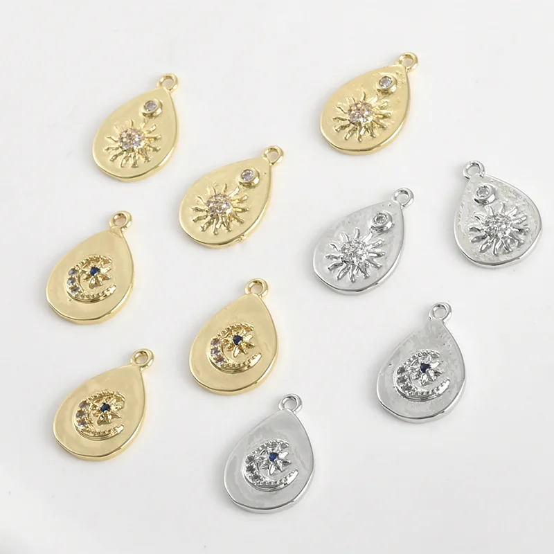 14K Bag Gold Inlaid Zircon Sun Moon Water Drop Tag Handmade DIY Bracelet Necklace Pendant Jewelry Accessories Material
14K Bag Gold Inlaid Zircon Sun Moon Water Drop Tag Handmade DIY Bracelet Necklace Pendant Jewelry Accessories Material