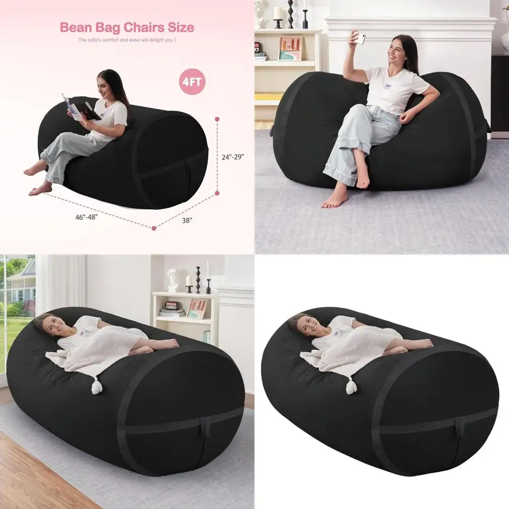 Giant Memory Foam Bean Bag Chair - Adult Size with Removable Velvet Cover, Ideal for Living Room, Bedroom, Dorm - Black
Giant Memory Foam Bean Bag Chair - Adult Size with Removable Velvet Cover, Ideal for Living Room, Bedroom, Dorm - Black