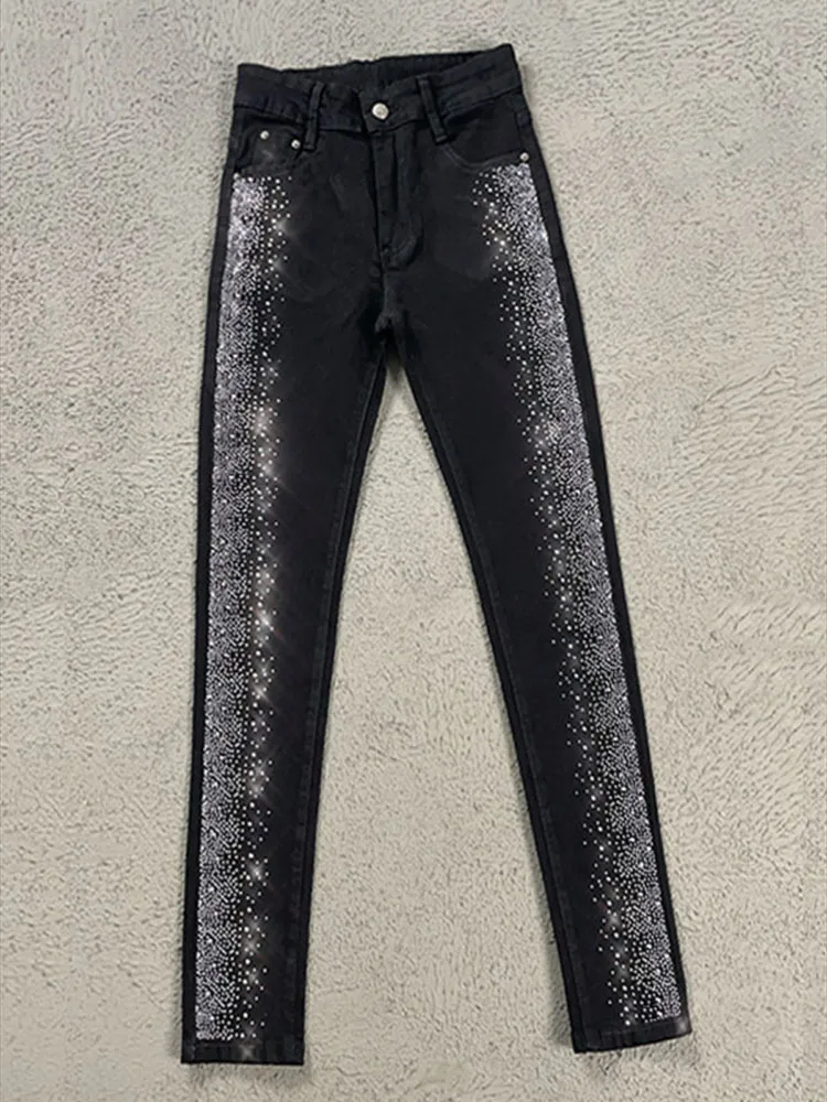 Black rhinestone pants for women's spring autumn 2025 new style high waist slim fit foot pants pencil pants 5XL
Black rhinestone pants for women's spring autumn 2025 new style high waist slim fit foot pants pencil pants 5XL