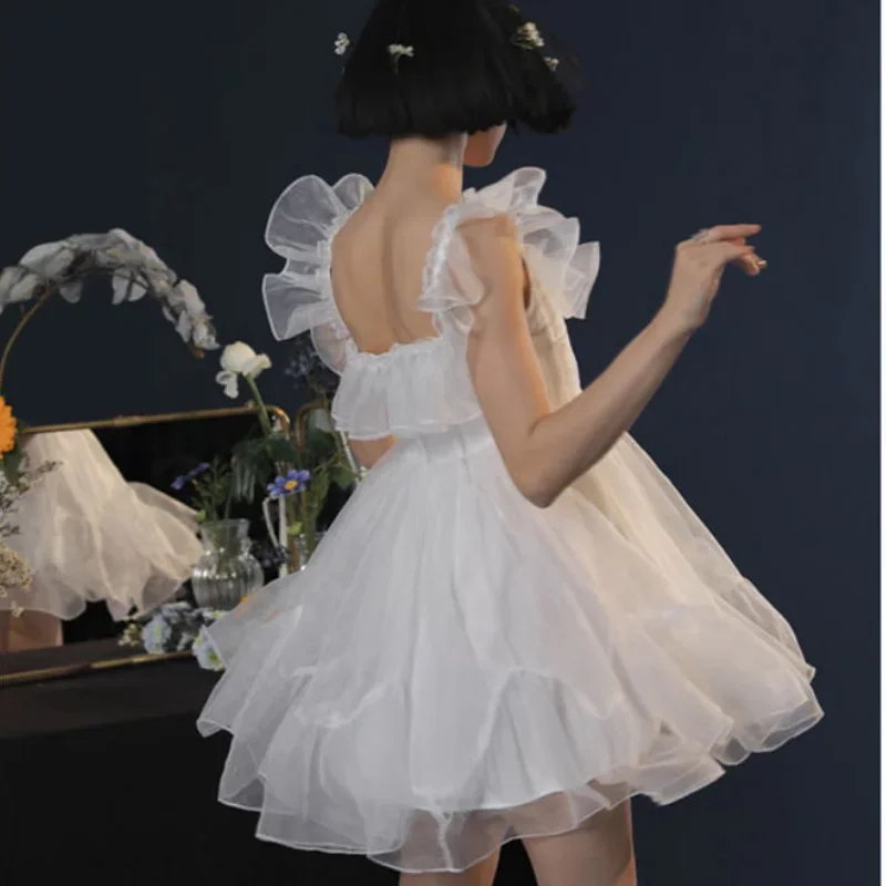 2024 Summer Kawaii Fairy Dress Women Vintage Elegant Sweet Strap Mini Dresses Lolita Dresses Backless Ruffle White Mesh Cute
2024 Summer Kawaii Fairy Dress Women Vintage Elegant Sweet Strap Mini Dresses Lolita Dresses Backless Ruffle White Mesh Cute