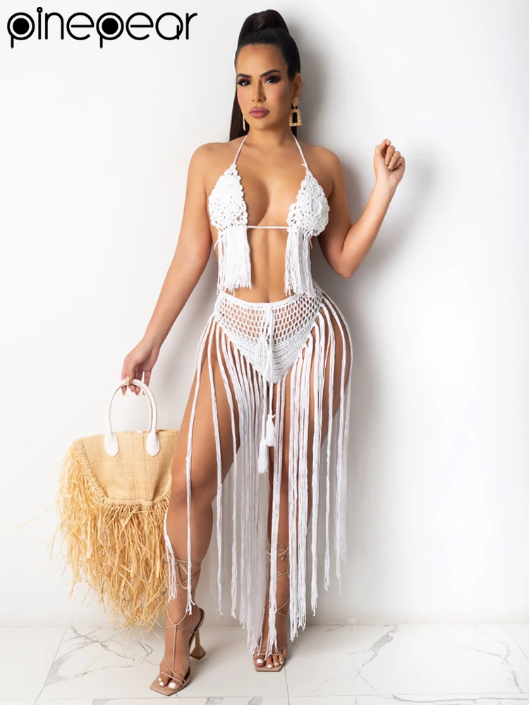PinePear 2025 Summer Women Sexy Handmade Crochet Bikini Skirt Set Knitted Beach Wear Tassel Maxi Dress 2 Piece Sets Beachwear
PinePear 2025 Summer Women Sexy Handmade Crochet Bikini Skirt Set Knitted Beach Wear Tassel Maxi Dress 2 Piece Sets Beachwear