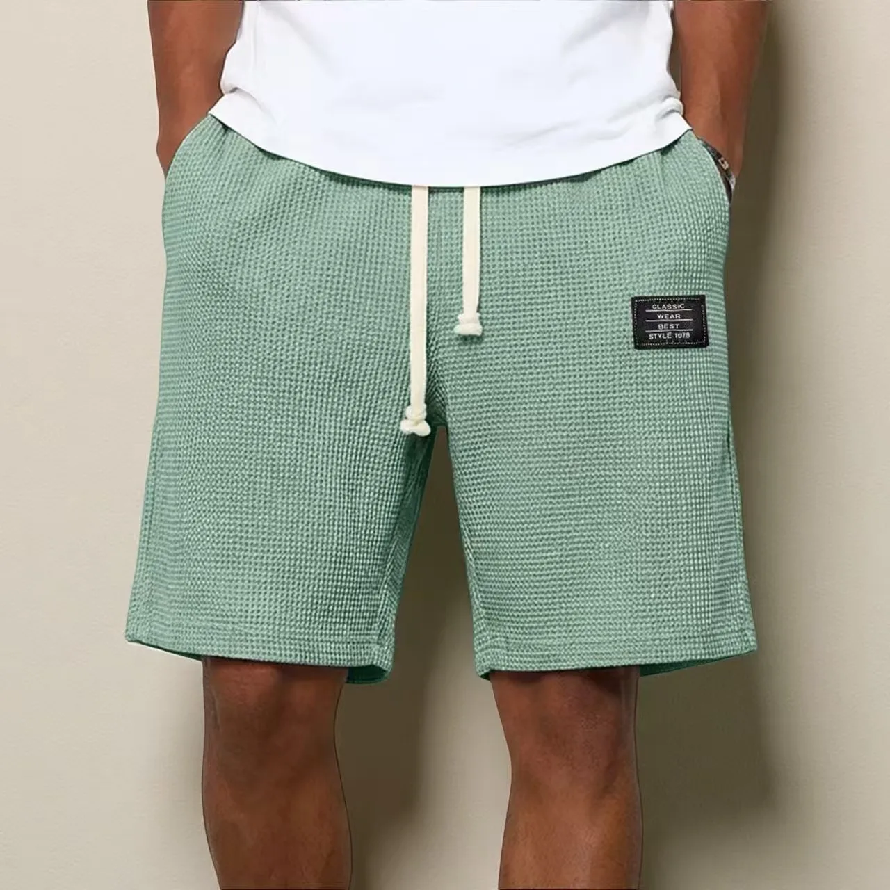 Men Shorts Solid Color Mid Waist Summer Shorts Waffle Texture Deep Crotch Drawstring Male Shorts Loose Knee Length Casual Short
Men Shorts Solid Color Mid Waist Summer Shorts Waffle Texture Deep Crotch Drawstring Male Shorts Loose Knee Length Casual Short