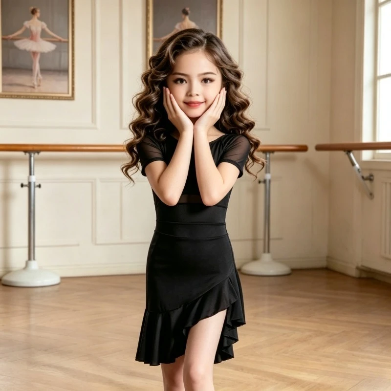 Girls Latin Dance Dress Kids Short Sleeve Mesh Ruffle Hem Ballroom Dancewear Summer Training Grade Exam Performance Costume
Girls Latin Dance Dress Kids Short Sleeve Mesh Ruffle Hem Ballroom Dancewear Summer Training Grade Exam Performance Costume