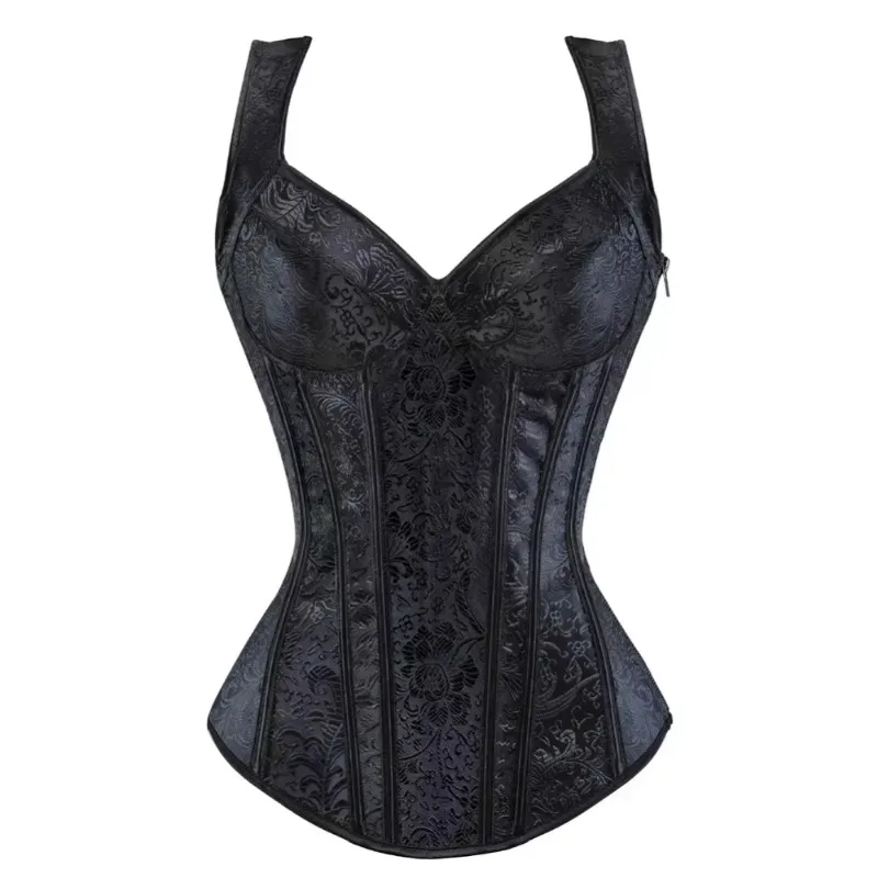 Jacquard Vintage Corset With Shoulder Straps Women Sexy Bustier Zipper Gothic Brocade Overbust Corselet Vest Top
Jacquard Vintage Corset With Shoulder Straps Women Sexy Bustier Zipper Gothic Brocade Overbust Corselet Vest Top