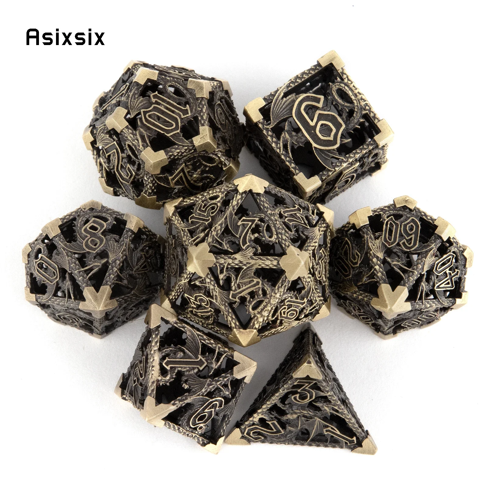 7 Pcs Yellow Flying Dragon Metal Dice Hollow Metal Polyhedral Dice Set Suitable for Role-Playing RPG Board Game Card Game
7 Pcs Yellow Flying Dragon Metal Dice Hollow Metal Polyhedral Dice Set Suitable for Role-Playing RPG Board Game Card Game