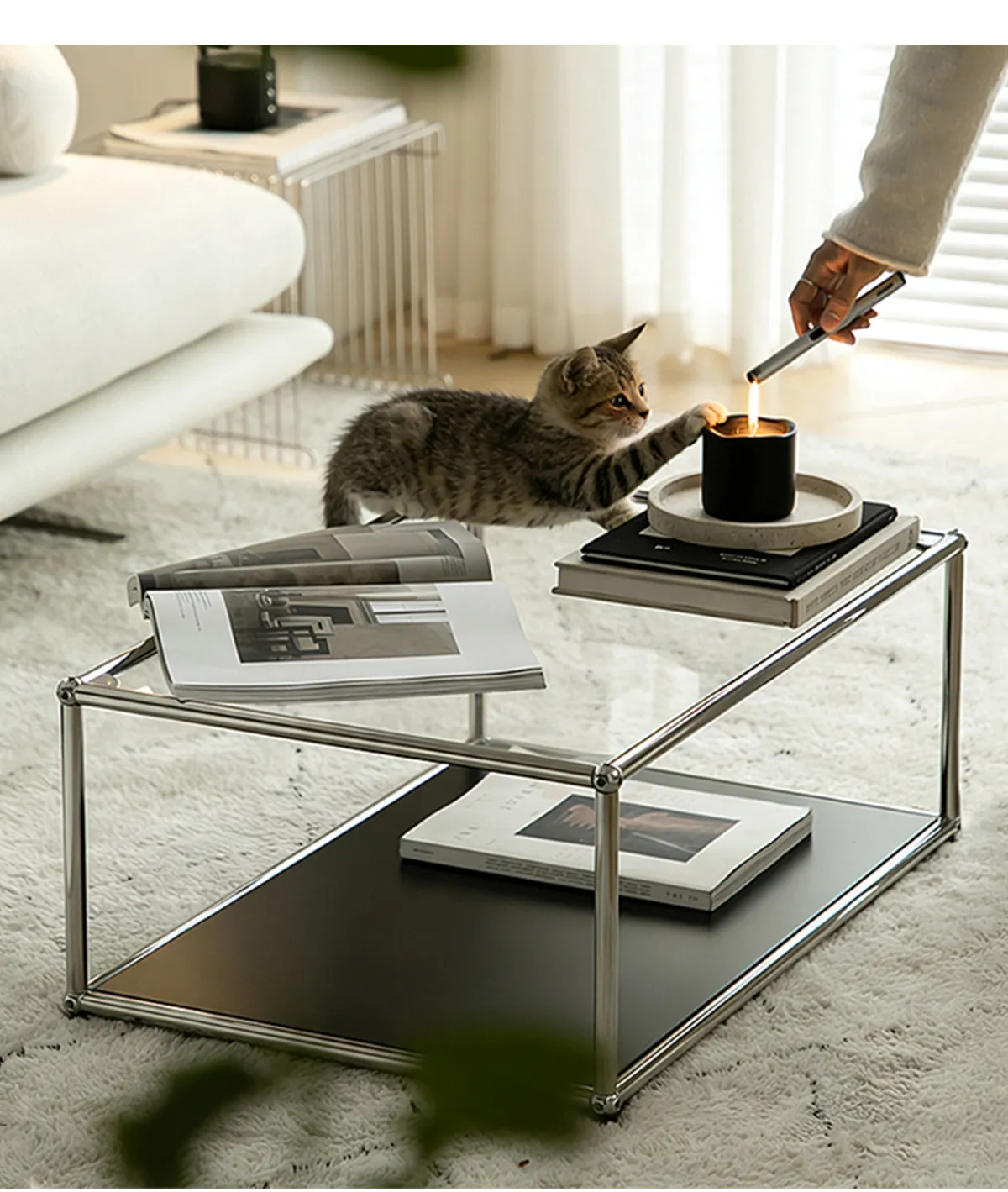&Module Convertible Coffee Table Modern Minimalism Iron Glass Double-Layer Square Storage Home Living Room Furniture
&Module Convertible Coffee Table Modern Minimalism Iron Glass Double-Layer Square Storage Home Living Room Furniture
