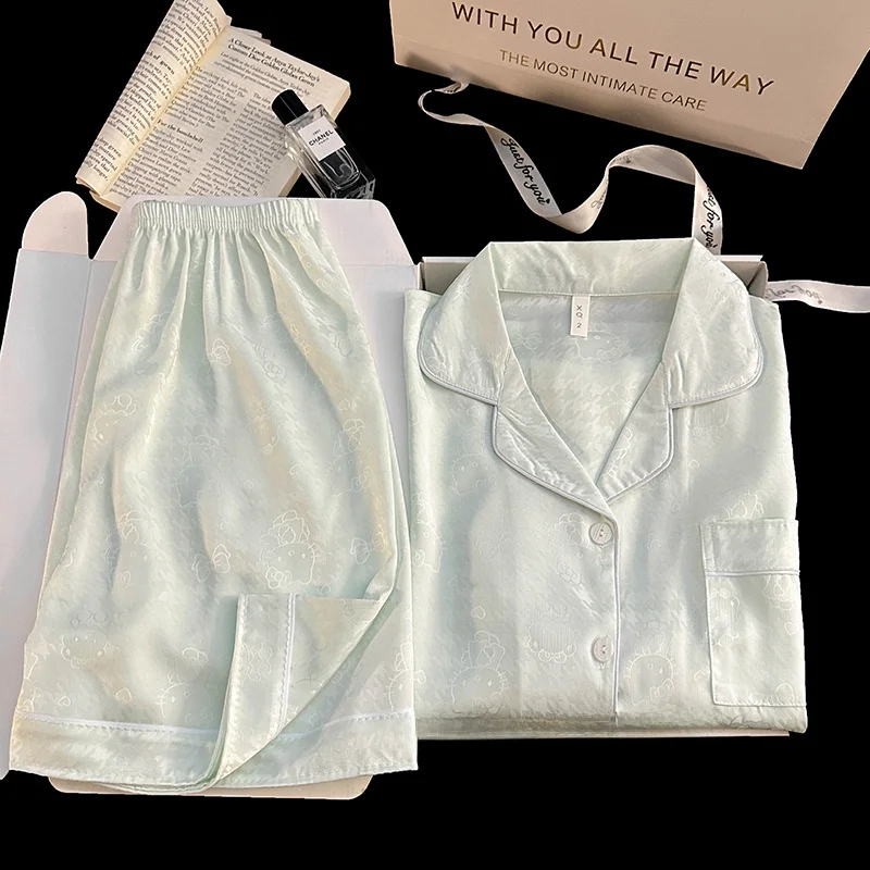Summer Sleepwear Women's Short Sleeve Cartoon Home Clothes Set Outwear Ice Silk Thin Fabric Sweet Cute Style Short Pants
Summer Sleepwear Women's Short Sleeve Cartoon Home Clothes Set Outwear Ice Silk Thin Fabric Sweet Cute Style Short Pants