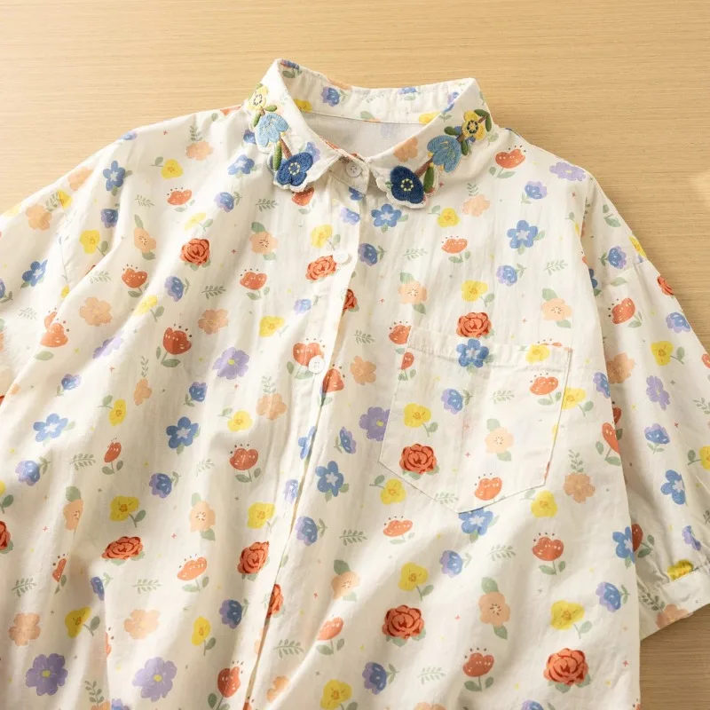 Sweet Embroidered Floral Printed Lapel Loose Short Sleeve Casual Fresh Daily Cotton Shirts
Sweet Embroidered Floral Printed Lapel Loose Short Sleeve Casual Fresh Daily Cotton Shirts