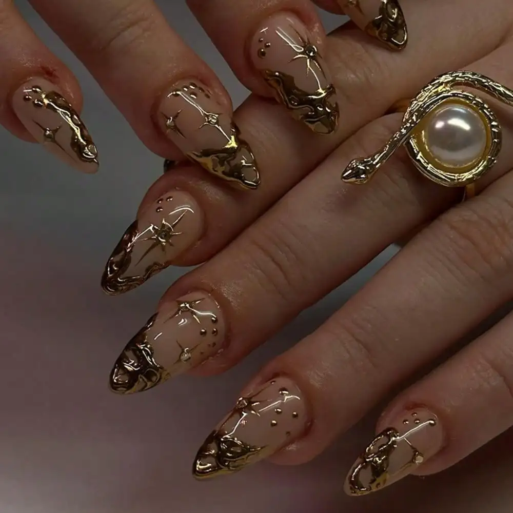 24Pcs Golden Snake Star Long Stiletto Nude Luxury Press On Nails Gothic Tribal Manicure
24Pcs Golden Snake Star Long Stiletto Nude Luxury Press On Nails Gothic Tribal Manicure