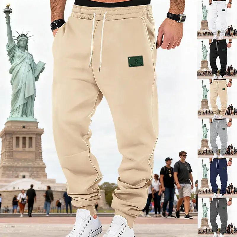 Men's Fleece Lined Casual Sports Pants mid High Waist Loose Fit Trendy Drawstring Trousers with Badge for Autumn Winter
Men's Fleece Lined Casual Sports Pants mid High Waist Loose Fit Trendy Drawstring Trousers with Badge for Autumn Winter