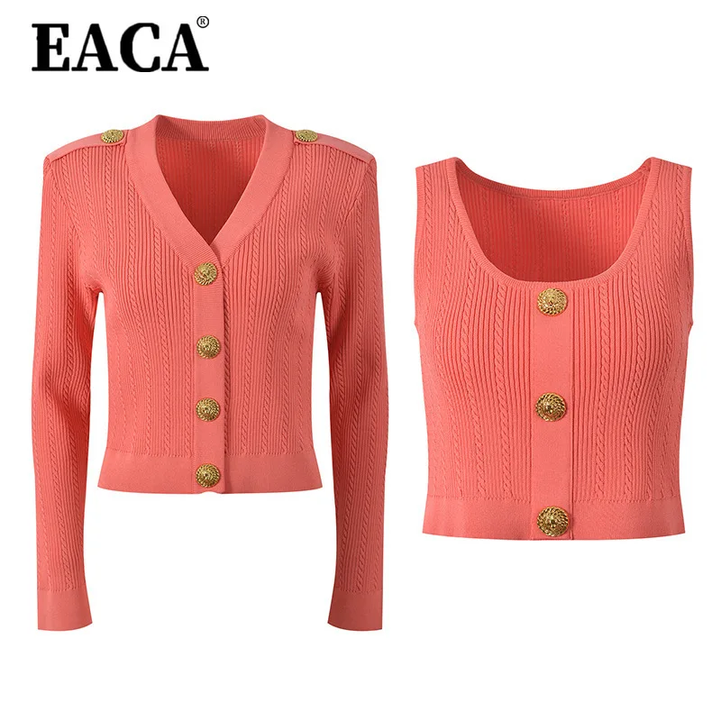EACA Solid Color Everything With The Girl Small Fragrance Style V-neck Metal Buckle 2025 Summer New Short Jacket Vest Two Sets
EACA Solid Color Everything With The Girl Small Fragrance Style V-neck Metal Buckle 2025 Summer New Short Jacket Vest Two Sets