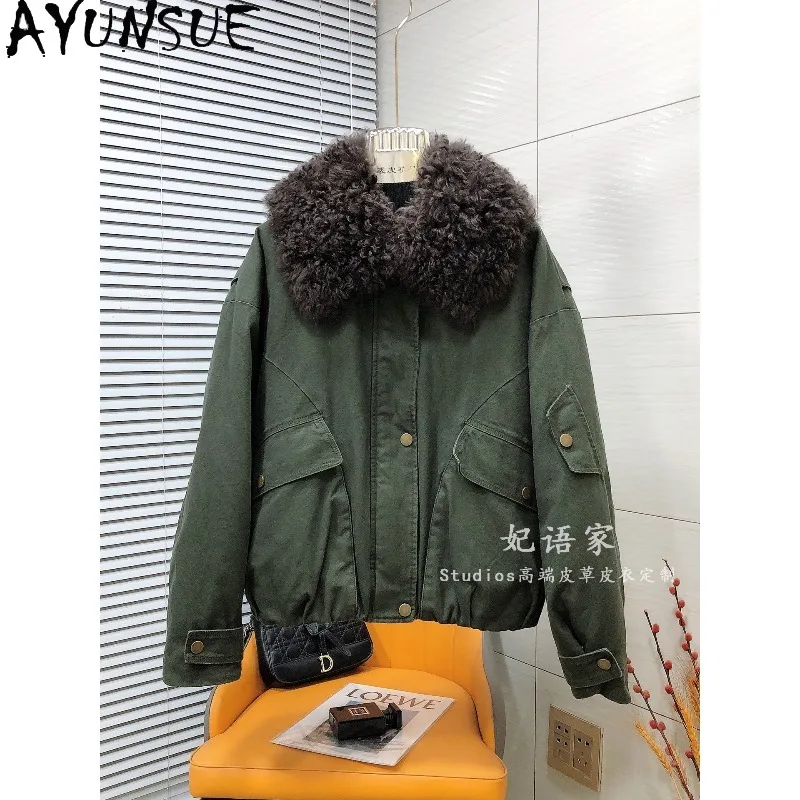 AYUNSUE Women's Down Coats and Parkas Warm Shearling Fur Collar Winter Jackets High Quality White Goose Down Coat Woman Clothes
AYUNSUE Women's Down Coats and Parkas Warm Shearling Fur Collar Winter Jackets High Quality White Goose Down Coat Woman Clothes