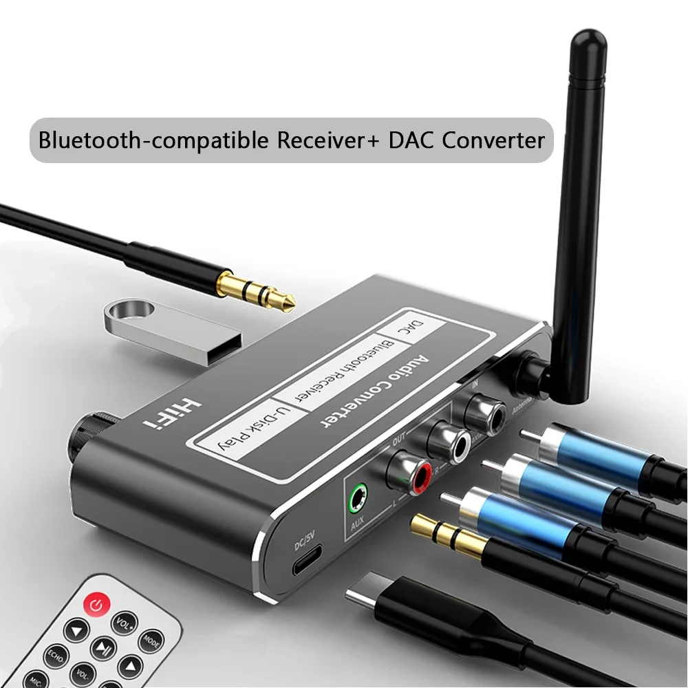 Wireless DAC Converter Bluetooth-compatible 5.2 Receiver Audio Coaxial to R/L 3.5mm Aux Adapter with U Disk Play Remote Control
Wireless DAC Converter Bluetooth-compatible 5.2 Receiver Audio Coaxial to R/L 3.5mm Aux Adapter with U Disk Play Remote Control