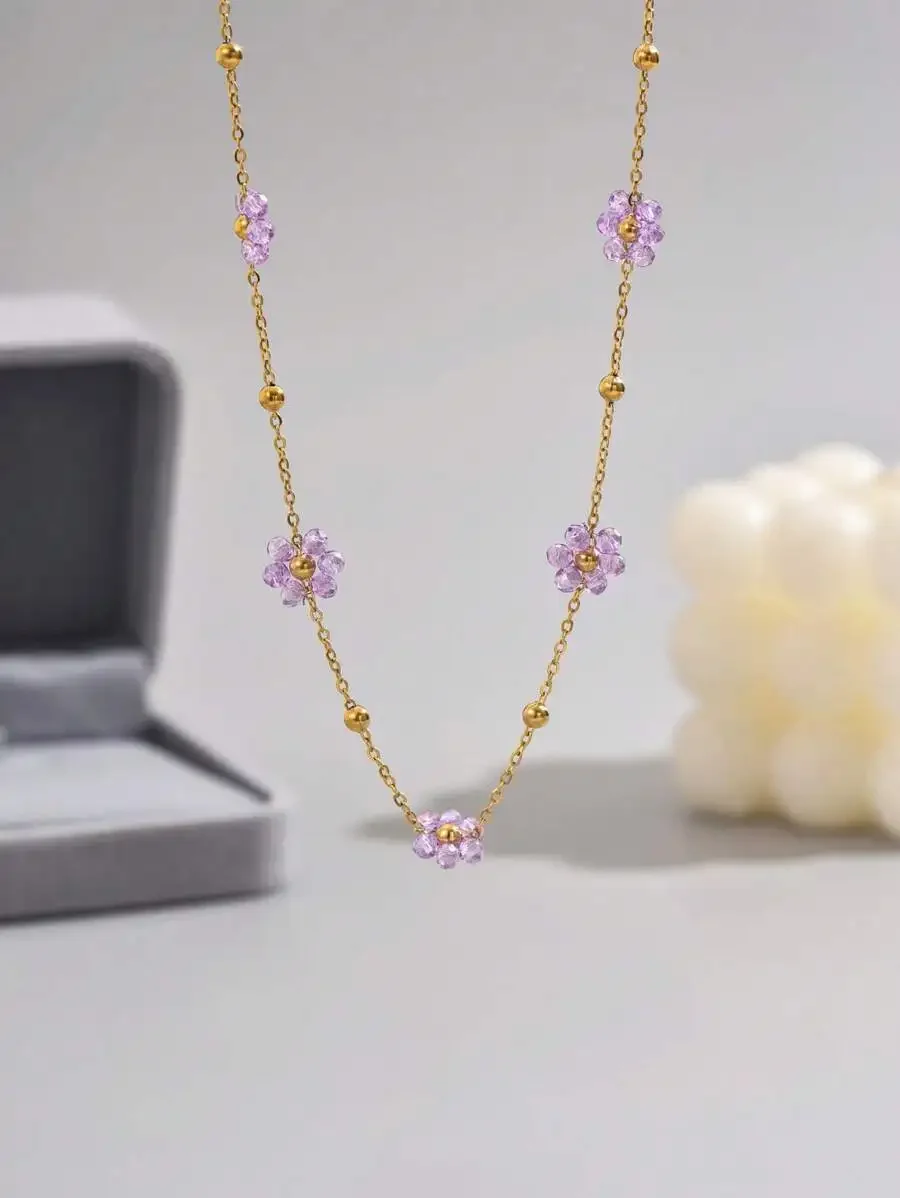 Crystal Flower Beaded Necklace Stainless Steel Chain For Women Daily Wear Gift
Crystal Flower Beaded Necklace Stainless Steel Chain For Women Daily Wear Gift