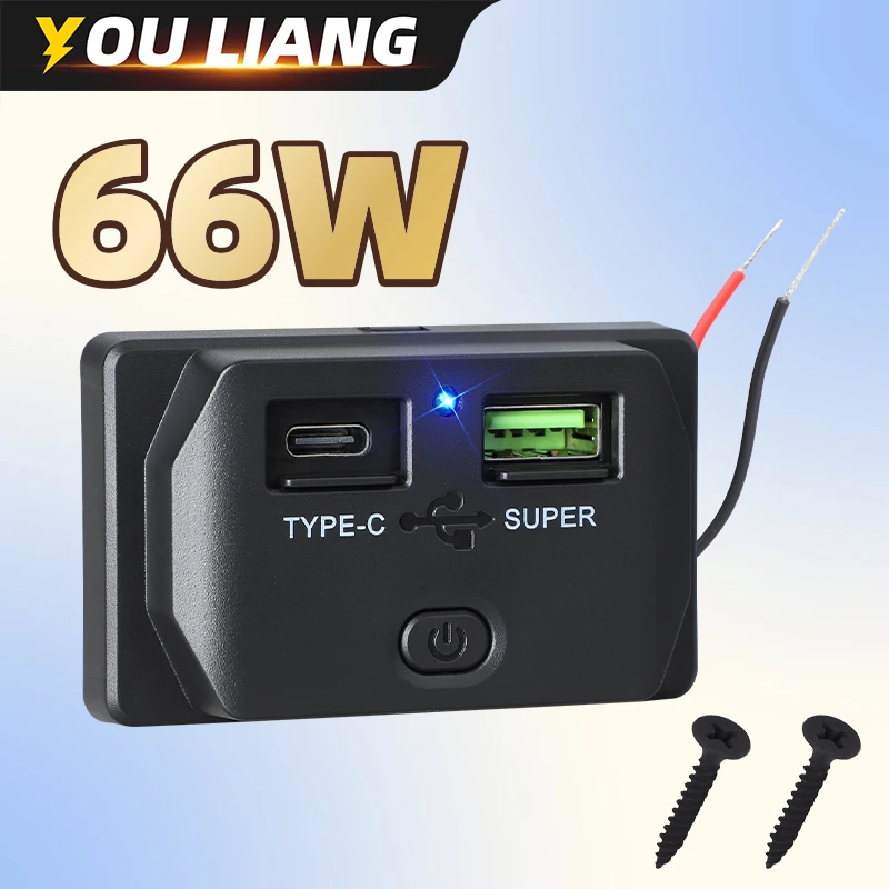 RV USB Outlet 66W QC USB-A & 30W USB-C Fast Charger Surface Mount Charging Socket Panel Car Marine Motorcycle Truck With Swith
RV USB Outlet 66W QC USB-A & 30W USB-C Fast Charger Surface Mount Charging Socket Panel Car Marine Motorcycle Truck With Swith