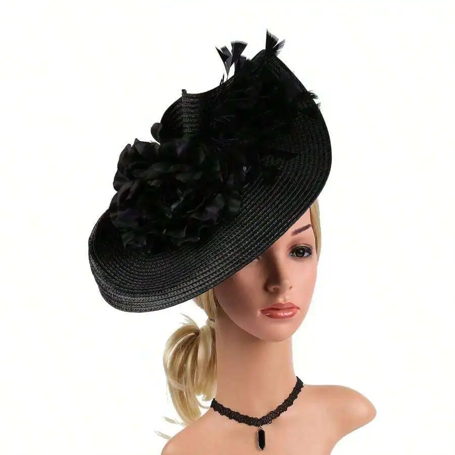 Elegant Black Straw Fascinator Hat For Cocktail Wedding Party
Elegant Black Straw Fascinator Hat For Cocktail Wedding Party