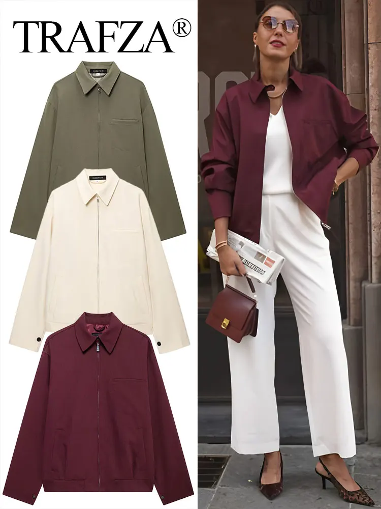 TRAFZA Vintage Women's New Coat Solid Lapel Long Sleeves Loose Zipper Jacket Female Pockets Versatile Streetwear Woman Outwear
TRAFZA Vintage Women's New Coat Solid Lapel Long Sleeves Loose Zipper Jacket Female Pockets Versatile Streetwear Woman Outwear