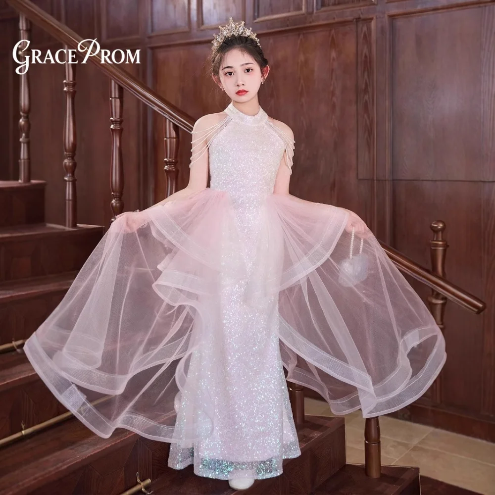 Elegant Pink Glitter Halter Flower Girl Dress Beaded Chain Straps Layered Tulle Skirt Kids Princess Wedding Pageant Formal Gown
Elegant Pink Glitter Halter Flower Girl Dress Beaded Chain Straps Layered Tulle Skirt Kids Princess Wedding Pageant Formal Gown