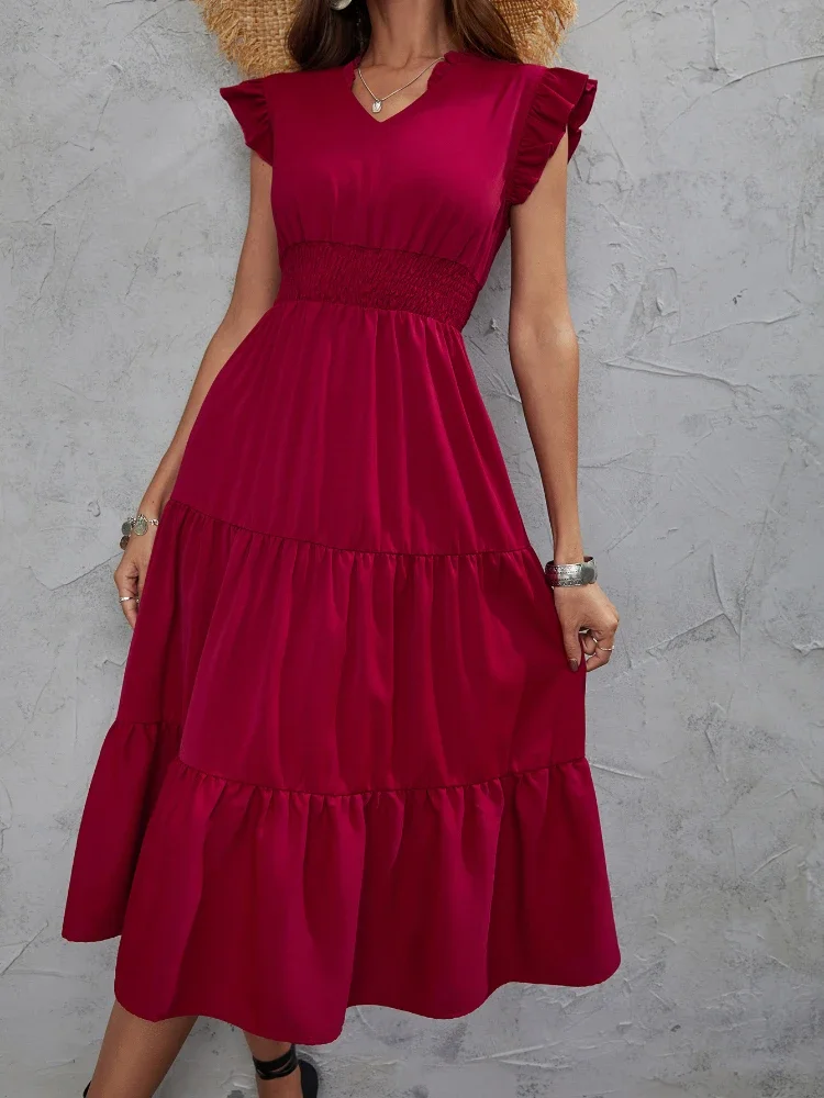 2024 Cake Skirt Flying Sleeve A-line Summer Trendy Women Dress V-Neck Elastic Waist Pleated Splicing Design Female Long Dresses
2024 Cake Skirt Flying Sleeve A-line Summer Trendy Women Dress V-Neck Elastic Waist Pleated Splicing Design Female Long Dresses