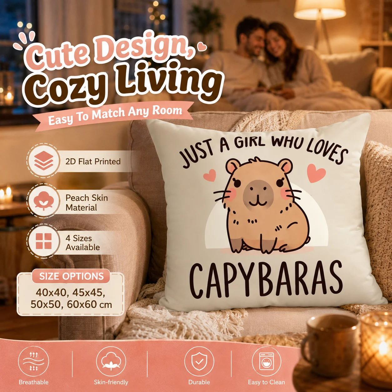 Just A Girl Who Loves Capybaras Pillowcase 2D Flat Printed Peach Skin Funny Animal Cushion Cover for Sofa Girls Room Decor
Just A Girl Who Loves Capybaras Pillowcase 2D Flat Printed Peach Skin Funny Animal Cushion Cover for Sofa Girls Room Decor
