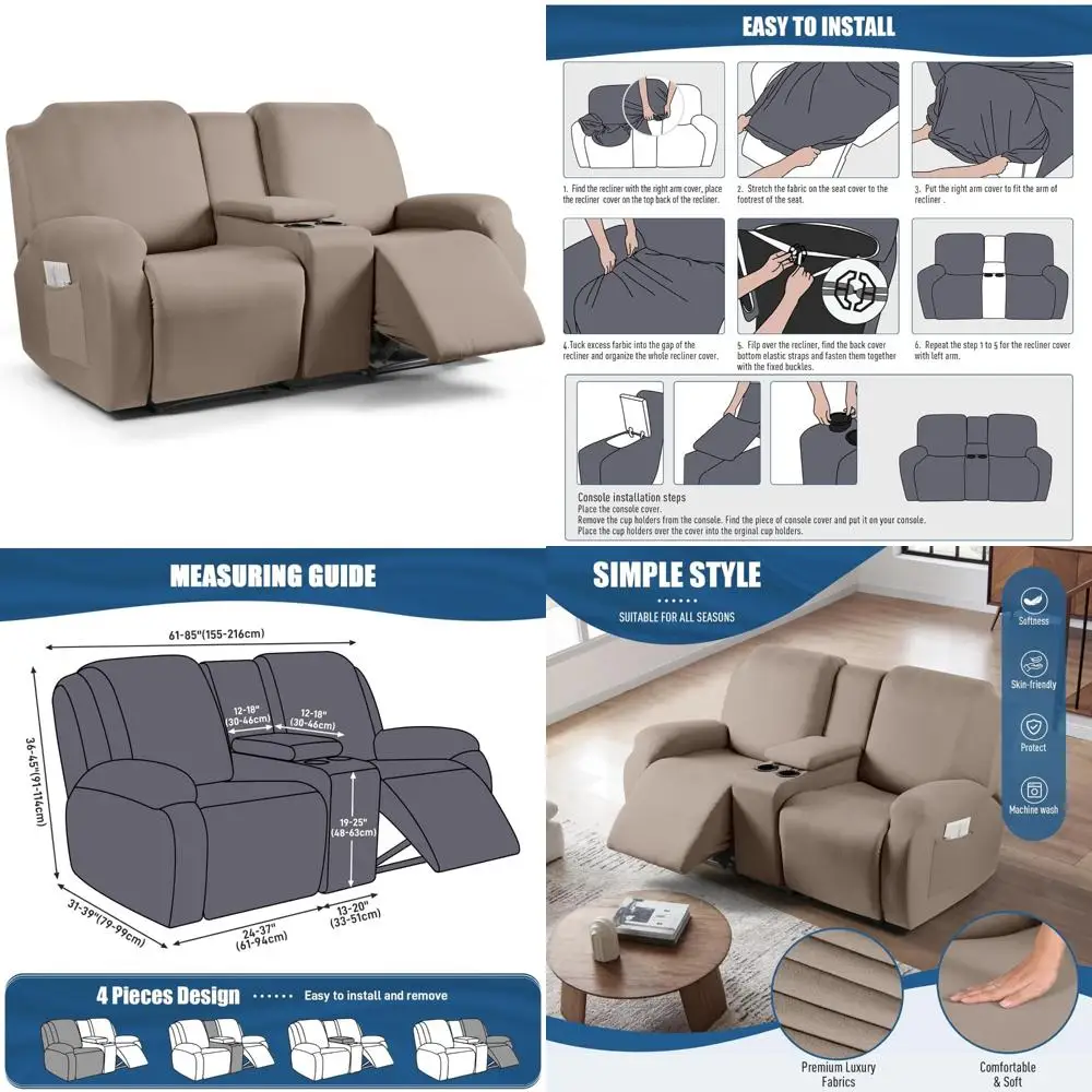 Чехлы на диван с откидной спинкой из эластичного полиэстера из 4 предметов, мягкая ткань со средней консолью, набор чехлов на двух сидений с откидной спинкой
Чехлы на диван с откидной спинкой из эластичного полиэстера из 4 предметов, мягкая ткань со средней консолью, набор чехлов на двух сидений с откидной спинкой