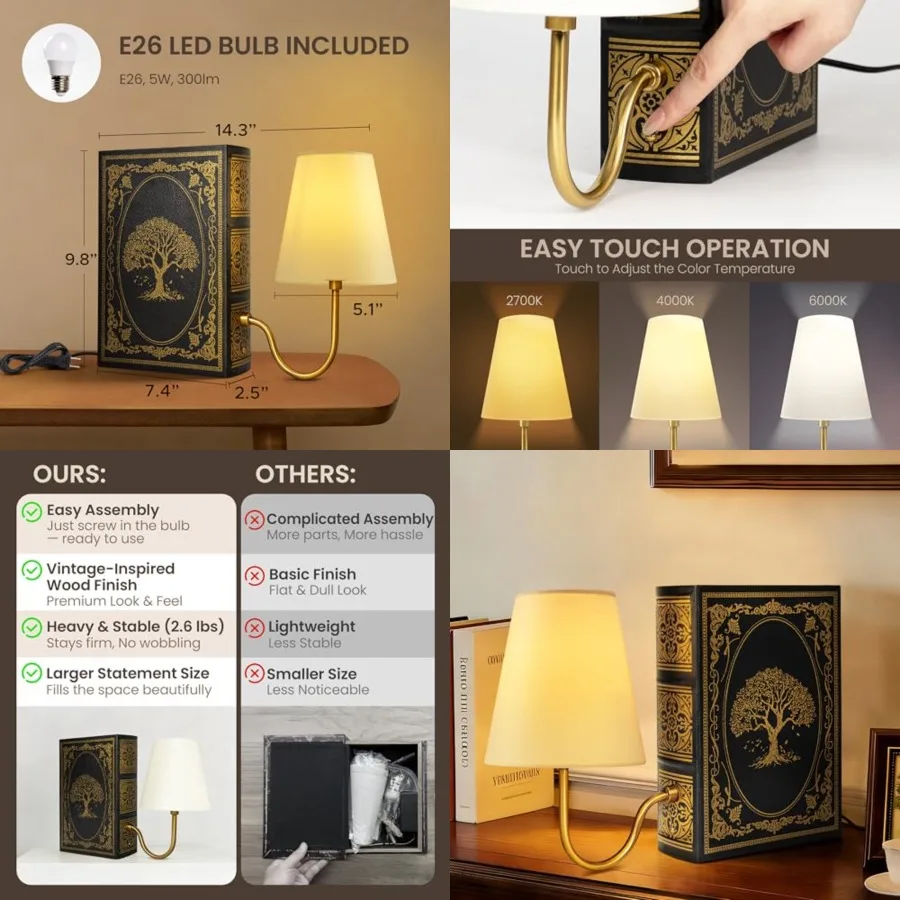 Vintage Bookshelf Lamp with Bulb, 3-Color Touch Control Dimmable Table Lamp with Linen Shade, Modern Bookend Lamp for Bedroom,
Vintage Bookshelf Lamp with Bulb, 3-Color Touch Control Dimmable Table Lamp with Linen Shade, Modern Bookend Lamp for Bedroom,