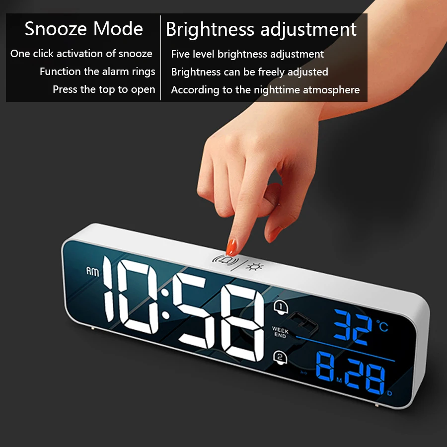 Music Alarm Digital LED Clock Temperature Date Display Desktop Control Decoration Voice 2400mAh Clocks Table Mirror Home Battery
Music Alarm Digital LED Clock Temperature Date Display Desktop Control Decoration Voice 2400mAh Clocks Table Mirror Home Battery