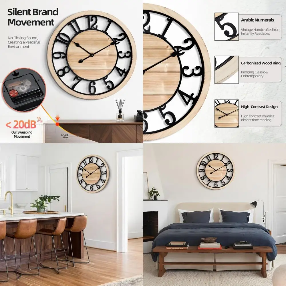 24-дюймовые деревянные настенные часы в рустикальном стиле с черной рамкой, арабскими цифрами и современным винтажным дизайном для домашнего декора
24-дюймовые деревянные настенные часы в рустикальном стиле с черной рамкой, арабскими цифрами и современным винтажным дизайном для домашнего декора