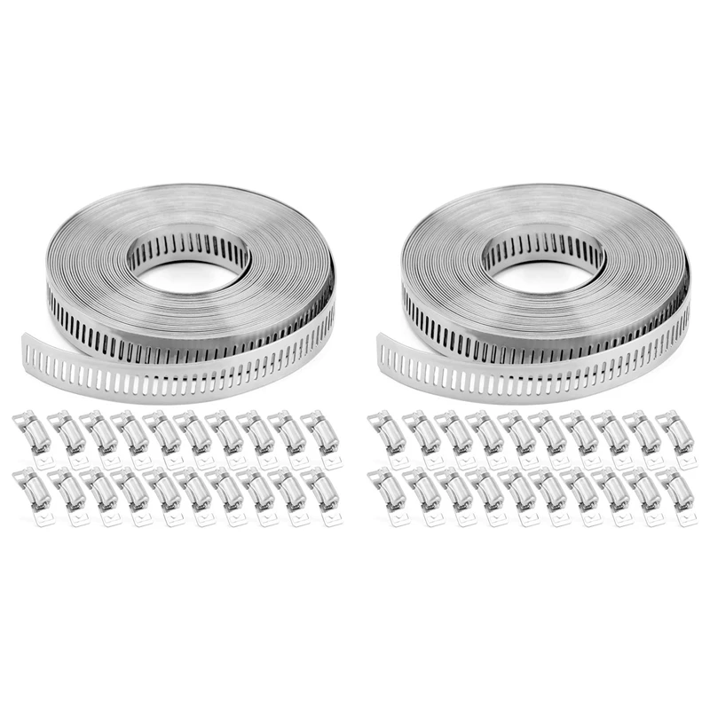 ABRU-2X Hose Clamps 20FT Metal Strap+40 Fasteners DIY Cut-To-Fit Stainless Steel Band Clamps Adjustable Large Worm
ABRU-2X Hose Clamps 20FT Metal Strap+40 Fasteners DIY Cut-To-Fit Stainless Steel Band Clamps Adjustable Large Worm
