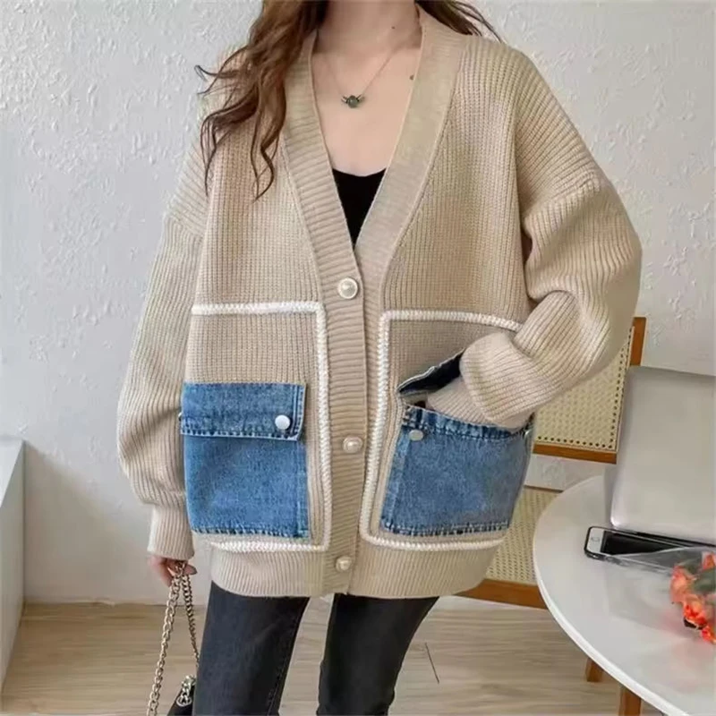 Y2K Loose V Neck Long Sleeve Knit Sweater Autumn Winter Denim Patchwork Knitting Cardigan For Women New Fashion Sweater Tops
Y2K Loose V Neck Long Sleeve Knit Sweater Autumn Winter Denim Patchwork Knitting Cardigan For Women New Fashion Sweater Tops