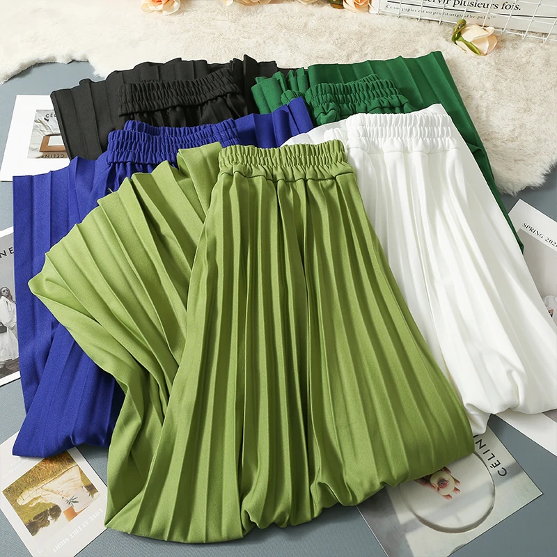 Spring Autumn Solid Color Pleated Skirts Women New Casual Elastic High Waist A-line Skirt Female Party Beach Midi Skirt
Spring Autumn Solid Color Pleated Skirts Women New Casual Elastic High Waist A-line Skirt Female Party Beach Midi Skirt