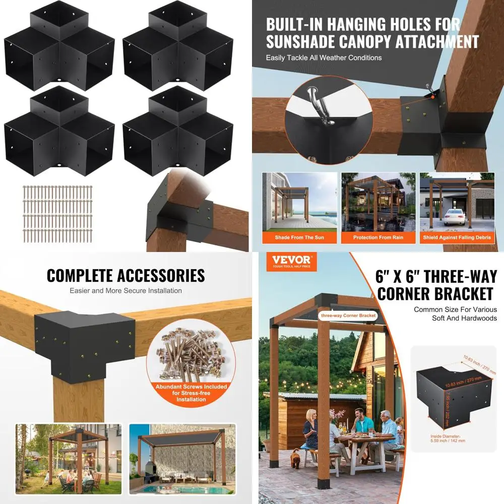 Heavy-Duty 3-Way Corner Bracket Kit for 6x6 Pergola Post Base, DIY Woodworks, Easy Installation, 4 Pieces Included
Heavy-Duty 3-Way Corner Bracket Kit for 6x6 Pergola Post Base, DIY Woodworks, Easy Installation, 4 Pieces Included