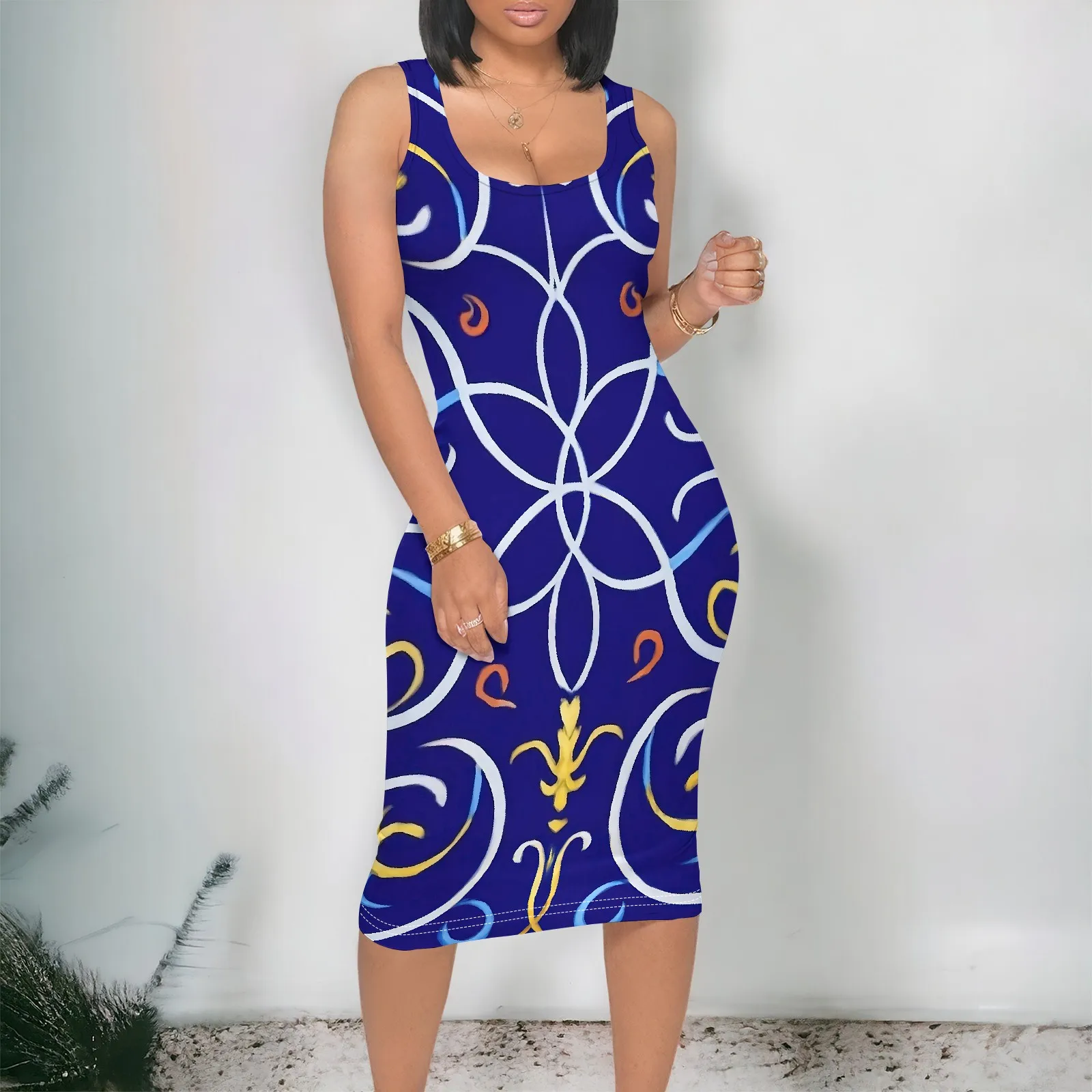 Royal Blue Baroque Print Midi Dress S-3XL Sleeveless Scoop Neck Bodycon Style for Art Gallery, Dinner or Afro Elegant Look
Royal Blue Baroque Print Midi Dress S-3XL Sleeveless Scoop Neck Bodycon Style for Art Gallery, Dinner or Afro Elegant Look