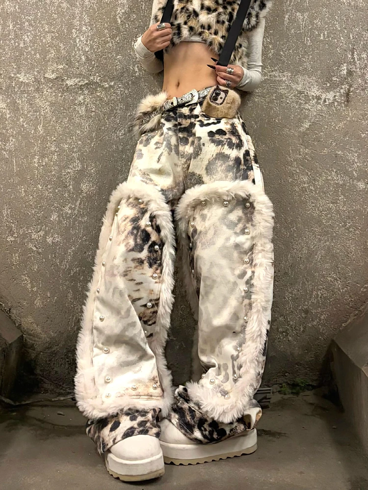 plus Size American Street Style Leopard Print Patchwork Denim Pants Women Loose Straight Leg Slimming Wide Leg Jeans
plus Size American Street Style Leopard Print Patchwork Denim Pants Women Loose Straight Leg Slimming Wide Leg Jeans