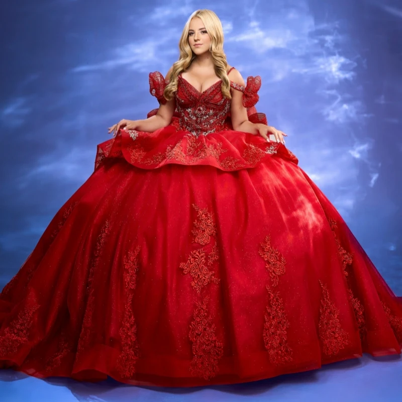 Red Quinceanera Dresses Ball Gown Off The Shoulder Applique Lace Beading Crystal Bow Tull Sweet 16 Dress Vestidos 15 Anos
Red Quinceanera Dresses Ball Gown Off The Shoulder Applique Lace Beading Crystal Bow Tull Sweet 16 Dress Vestidos 15 Anos