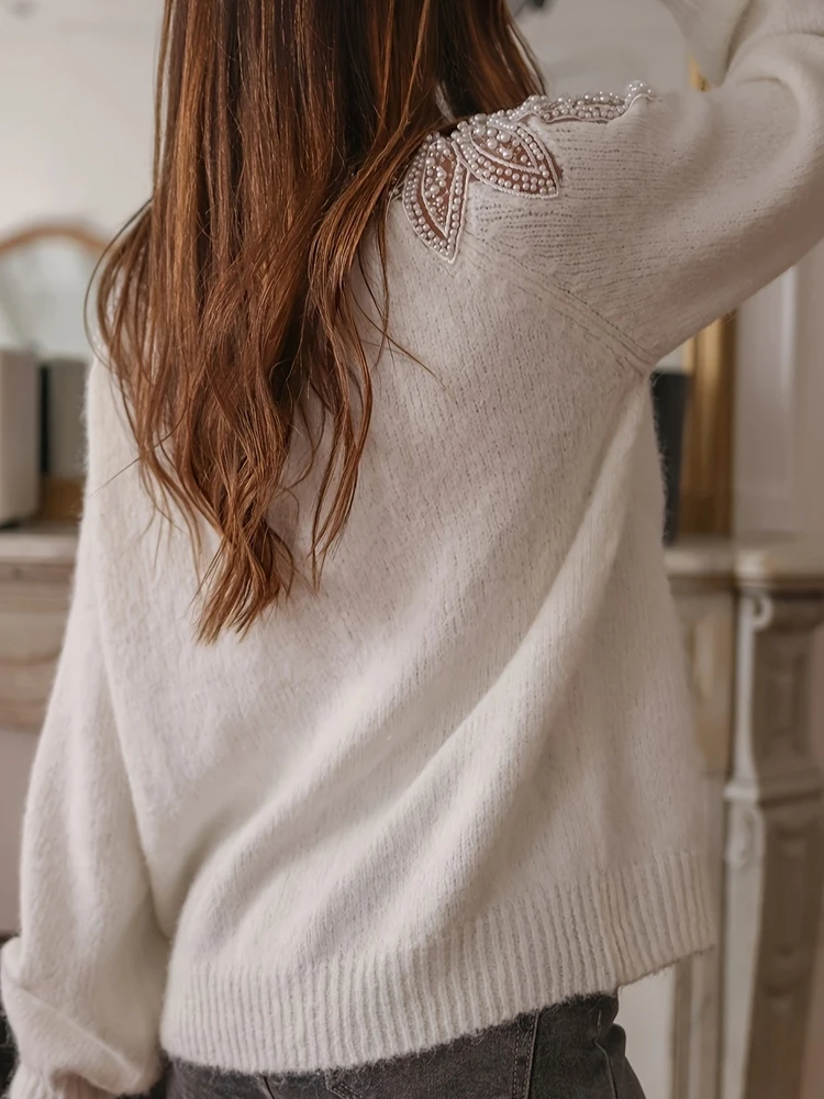 Зимний женский элегантный свитер с круглым вырезом и длинными рукавами, повседневный однотонный свободный пуловер, вязаный осенний сексуальный сетчатый джемпер с жемчугом и бриллиантами
Зимний женский элегантный свитер с круглым вырезом и длинными рукавами, повседневный однотонный свободный пуловер, вязаный осенний сексуальный сетчатый джемпер с жемчугом и бриллиантами
