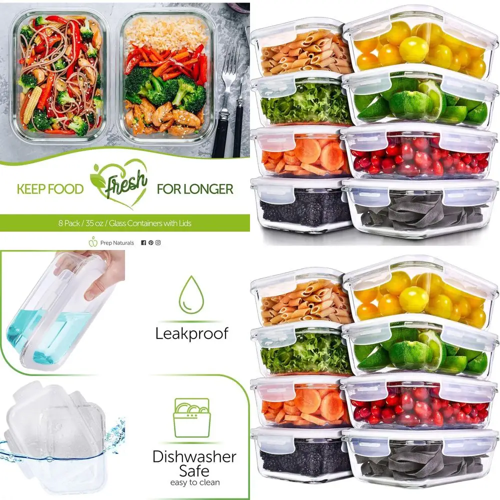8-Pack 36 Oz Glass Meal Prep Containers with Lids - Dishwasher, Microwave, and Freezer Safe
8-Pack 36 Oz Glass Meal Prep Containers with Lids - Dishwasher, Microwave, and Freezer Safe