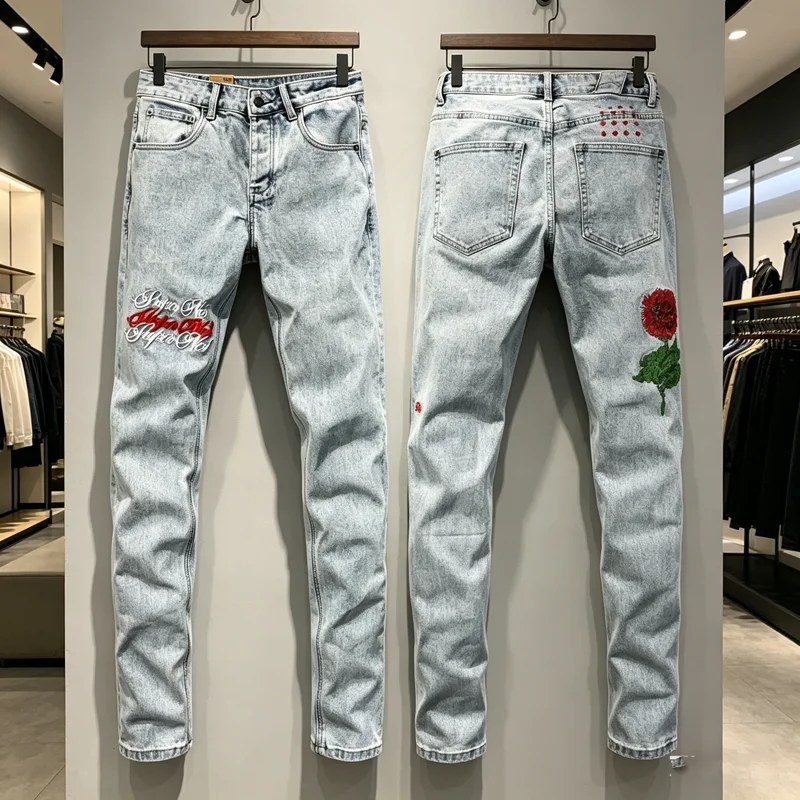 Embroidery Flower Small Leg KSUBI Cross Jeans Taper Pants Men Women High Quality Low Rise Stretch Skinny Pleated Ripped Trousers
Embroidery Flower Small Leg KSUBI Cross Jeans Taper Pants Men Women High Quality Low Rise Stretch Skinny Pleated Ripped Trousers