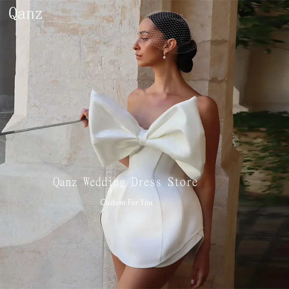 Qanz Mini Big Bow Weddings Dresses Short Mini Satin Robe De Mariée Backless Sexy Women Vestido De Novia Boda Civil Customized
Qanz Mini Big Bow Weddings Dresses Short Mini Satin Robe De Mariée Backless Sexy Women Vestido De Novia Boda Civil Customized
