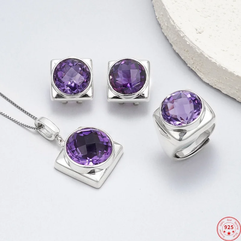 S925 Sterling Silver Jewelry-set for Women Geometric Tangent Plane Amethyst Pendant Studs Earrings Ring Jewelry Wholesale
S925 Sterling Silver Jewelry-set for Women Geometric Tangent Plane Amethyst Pendant Studs Earrings Ring Jewelry Wholesale
