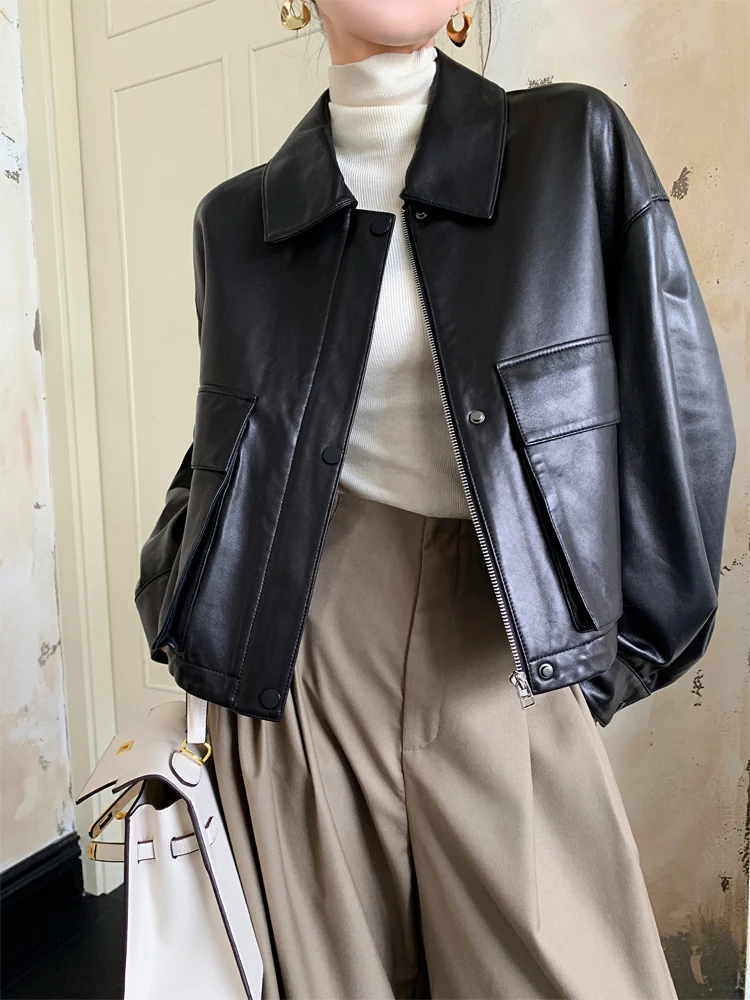 Casual Genuine Leather Motorcycle Jackets for Women Spring Autumn 2026 New High-end Simple Solid Soft Short Real Sheepskin Coat
Casual Genuine Leather Motorcycle Jackets for Women Spring Autumn 2026 New High-end Simple Solid Soft Short Real Sheepskin Coat