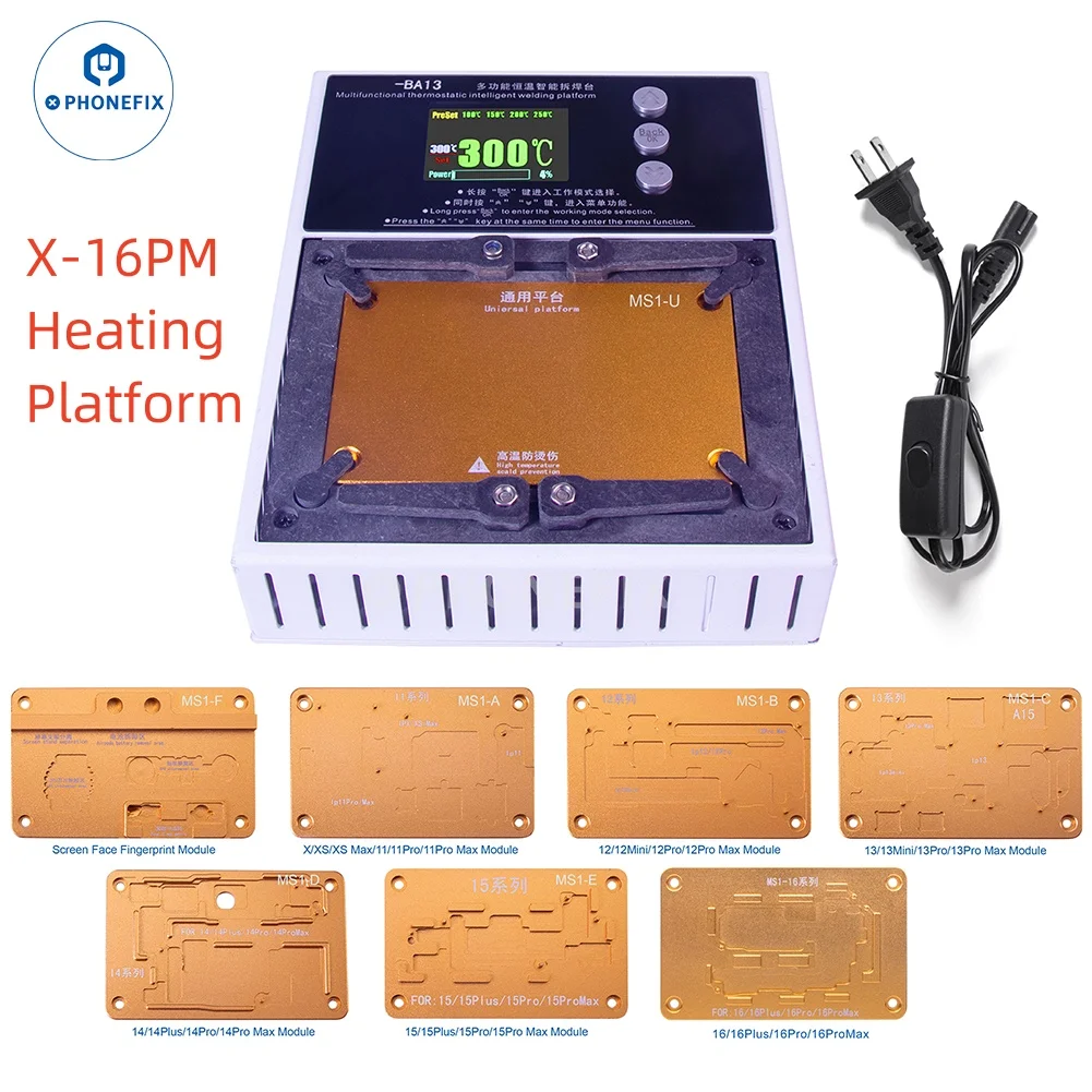 PHONEFIX BA13 Intelligent Soldering Preheater Station For iPhone X-15 Pro Max CPU IC Motherboard Universal Desoldering Platform
PHONEFIX BA13 Intelligent Soldering Preheater Station For iPhone X-15 Pro Max CPU IC Motherboard Universal Desoldering Platform